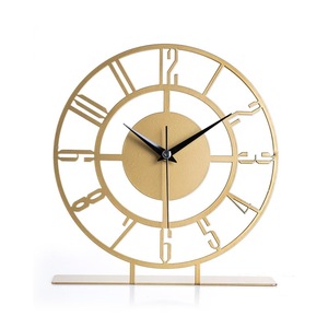 Modern Circular Metal Desk <b>Clock</b> Quartz Movement Battery Operated Needle Display <b>Gold</b> Finish - Product Image 1