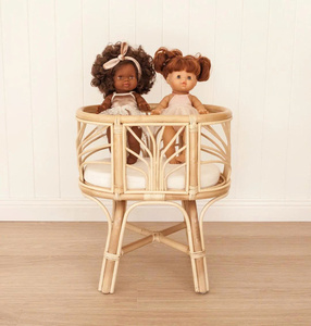 Cuna de Mimbre para Muñecas, Soporte de Madera para Cama de Muñecas, Cuna de Mimbre Natural para Muñecas, Mueble de Exhibición de Juguetes, Decoración para Habitación Infantil - Product Image 1