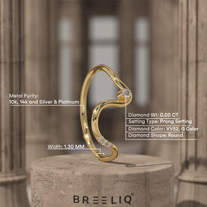 14K Solid Gold Lab Grown Diamond Fluid Wave Ring Artistic Curve Statement Ring Modern Designer Fine Jewelry - Product Image 2