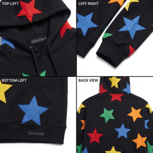 Sweat à capuche unisexe en polyester et coton - Noir avec étoiles multicolores - Product Image 4