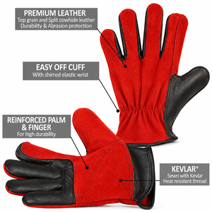 Professional Leather Welder <b>Gloves</b> with <b>Long</b> Cuff and Thumb Reinforcement Flame Resistant Leather Welding <b>Gloves</b> - Product Image 3
