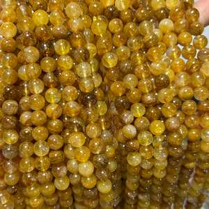 Cuentas de cuarzo hematoides amarillas, cuentas redondas de cristal natural, hebra de cuentas para hacer joyas, manualidades DIY - Product Image 2