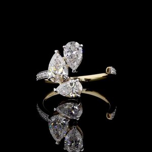 Modern Lab Grown 0.51CT Each Pear Cut Diamond Three Stone Ring in 14k Solid Gold Engagement Fine Gift For <b>Bride</b> - Product Image 5
