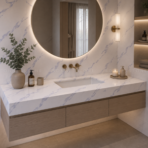 Intérieur de luxe en marbre Bernini, veines grises sur fond blanc, contraste équilibré, profondeur architecturale, murs, revêtements de sol - Product Image 3