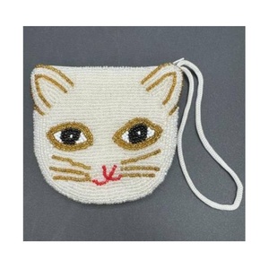 Porte-monnaie brodé de perles motif visage de chat avec fermeture éclair, mini pochette pour femme, sac de rangement pour espèces, cartes et maquillage, pochette cadeau - Product Image 2