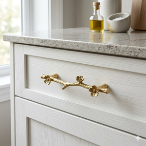 Luxury Brass Floral Branch <b>Drawer</b> Handle Decorative Cabinet <b>Pull</b> Premium Furniture Hardware for Wardrobes <b>Drawers</b> and Dressers - Product Image 2