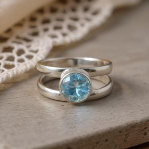 Blue Topaz <b>Crystal</b> Gemstone <b>Ring</b> 3.8 Grams Weight Bezel Setting Inlay - Product Image 3
