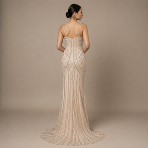 Luxury Modern Champagne Mermaid Evening Gown Women | Beaded Spaghetti Strap Formal Maxi Dress Sweetheart Neck | Elegant Prom - Product Image 2