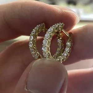 Tishya Diamond 1.50Ct Round Cut Moissanite <b>Huggie</b> Hoop Earrings 14K <b>Solid</b> Yellow <b>Gold</b> Women's Fine Jewelry Gift - Product Image 1