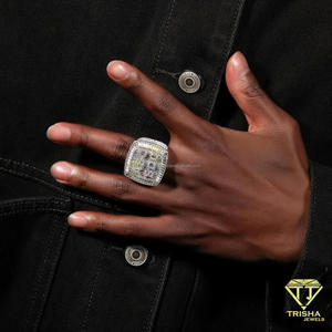 Anillo de Moissanita con Símbolo de Dólar Chapado en Oro Rosa para Hombre, Anillo de Lujo con Diamantes Baguette Estilo Hip Hop - Product Image 3