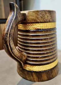 Mug à bière en bois d'acacia brun clair, mug à café en bois personnalisé, vaisselle, tasse à café - Product Image 2