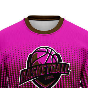 <b>Men's</b> <b>Pink</b> Brown Basketball Crew Neck <b>Sweatshirt</b> Custom Logo Halftone Fade Pullover Team Bulk Training Wear Tops OEM Custom Logo - Product Image 4