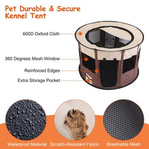 Parc de jeu pliable et portable pour chiens, tente-cage imperméable pour animaux de compagnie, utilisable en intérieur/extérieur, avec couvercle supérieur amovible et sac de transport pour le voyage - Product Image 3