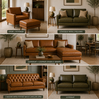 Elegante Sofá Cama de Cuero Vacuno Genuino de Estilo Moderno, 3 Plazas, Estructura de Madera Marrón, Muebles para Sala de Estar, Estilo Villa