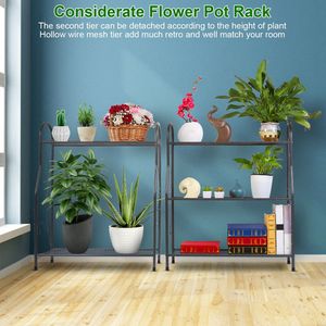 Support à plantes en métal à 3 niveaux, pour intérieur/extérieur, porte-pots de fleurs avec étagère de rangement utilitaire pour balcon - Product Image 3