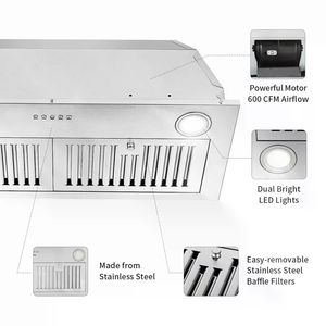 Campana extractora empotrada de 30 pulgadas con ventilador convertible de 600 CFM y luces LED plateadas - Product Image 5