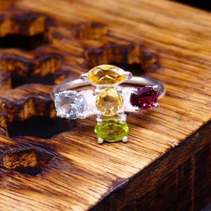 Wedding Wear 925 Sterling Silver Gold Plated Jewelry Multi Tourmaline Gemstone Women Wear Classc <b>Couple</b> <b>Ring</b> - Product Image 2