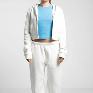 Women's White <b>Cropped</b> Hooded <b>Zip</b>-<b>Up</b> Sweatshirt Long Sleeve Solid Color Fleece Winter Casual Outfit 100% Cotton Lined - Product Image 1