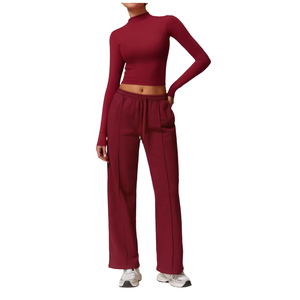 Women Comfortable Custom Logo Solid Wide <b>Yoga</b> Set Leggings and Athletic <b>Sweatshirt</b> 2 Piece Suit Running Fitness Sportswear - Product Image 3