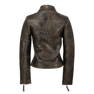 Blouson Bomber Moto Femme en Cuir Véritable Coupe Slim Noir Zippé Col Montant Logo Personnalisé Automne Prix Usine Vente en Gros - Product Image 5