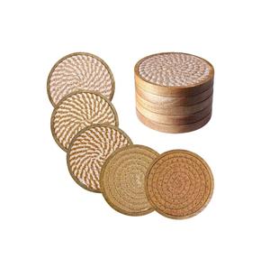 Ensemble de 6 sous-verres en bois avec support, sous-verres absorbants pour café et tables à manger, décoration de maison de style campagnard, accessoires de bar - Product Image 1
