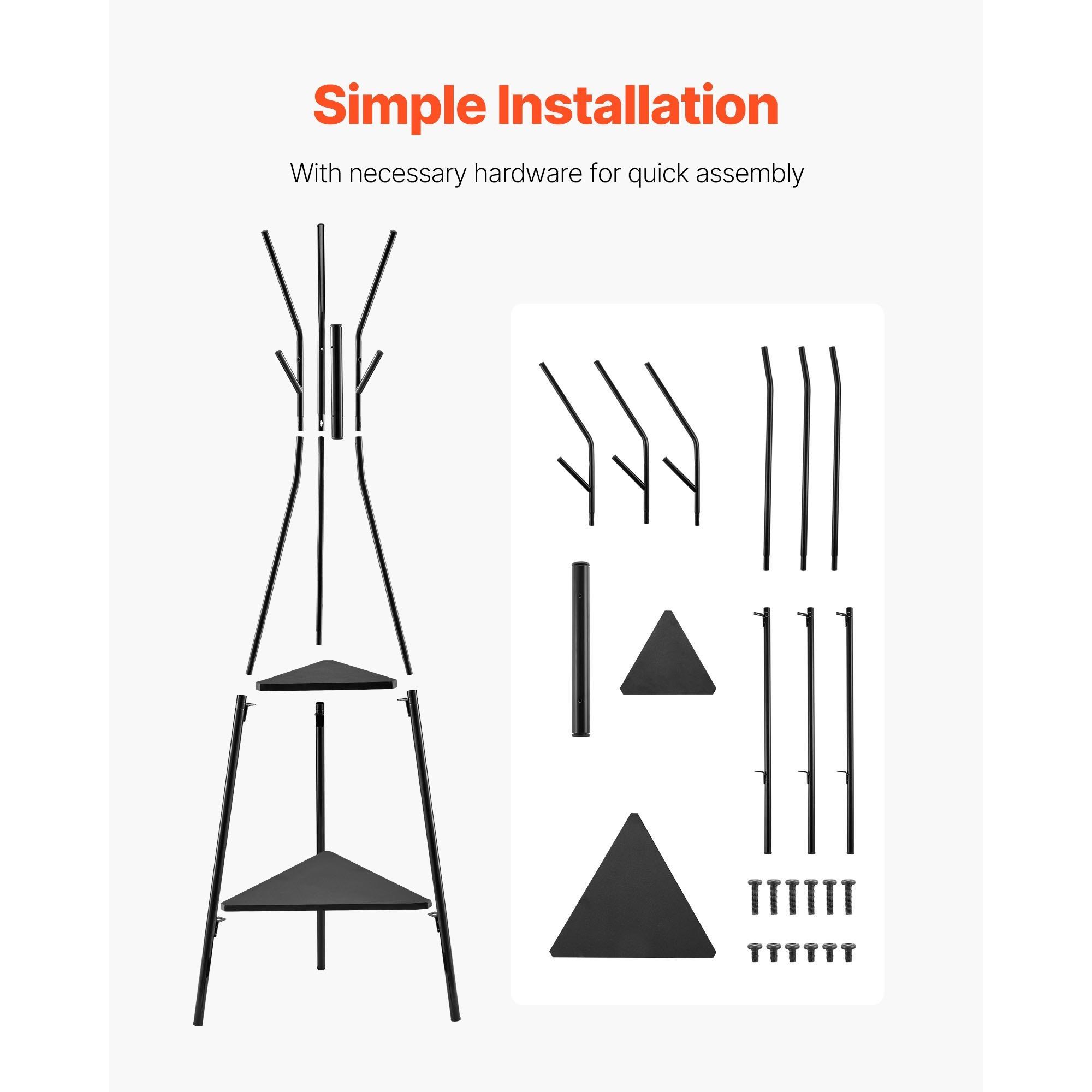 Coat Rack with 6 Hooks and 2 Shelves Freestanding Wall Hooks