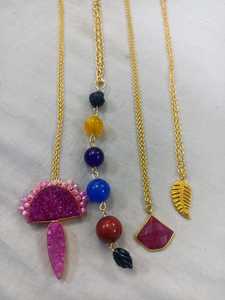 Collier de mode semi-pierres fait main, bijou statement, collier à fil ajustable pour femme - Product Image 2