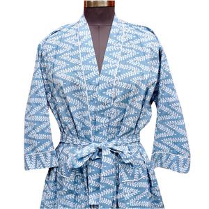 Vestido Kimono de Playa de Algodón Indio para Mujer, Estampado Floral, Cuello en V, Cierre con Cinturón, Transpirable, de Secado Rápido, Largo, para Verano - Product Image 3