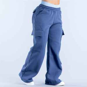 Pantalones Deportivos X Sports City Personalizados para Mujer, Transpirables, Estilo Cargo, de Felpa Francesa, Cintura Alta, con Cordón, Color Azul, Holgados - Product Image 1