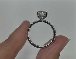 Anillos de compromiso de diamantes cultivados en laboratorio Radiant con halo oculto, anillos de boda con detalles redondos, joyería nupcial personalizada de oro macizo de 14k y 18k al por mayor - Product Image 3