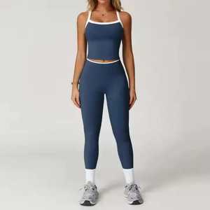 Conjunto Deportivo de Dos Piezas para Mujer, Diseño 2026, Cuello Redondo, Manga Corta, Cintura Alta, Secado Rápido, para Yoga y Fitness - Product Image 1