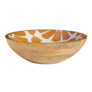 Tazón de madera de mango con estampado de esmalte amarillo para servir en hoteles y restaurantes - Product Image 5