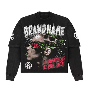 Oversized 100% Cotton Graphic Boxy Tee Double Layer Long Sleeve Shirts for Men Heavy Cotton over Size Boxy Double Layer <b>T</b>-Shirts - Product Image 5