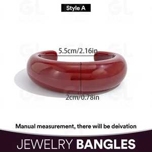 Artistic Acrylic Resin Unisex Round Shape Casting Technique Jewelry Bangles Fashion Statement Bracelets Red Color - Product Image 2