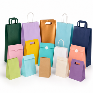Colorful Paper Gift <b>Bags</b> With Die Cut Handles Recyclable Standard Flat <b>Bag</b> For <b>Craft</b> And Gift Packaging - Product Image 1