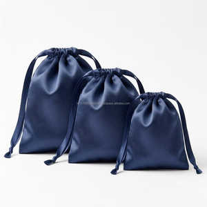 Bolsa de Satén Azul Marino con Cordón, Reutilizable, para Joyería, Bolsa Antipolvo, Embalaje de Regalo Promocional, Ecológica, con Logotipo Personalizado, Venta al Por Mayor - Product Image 4