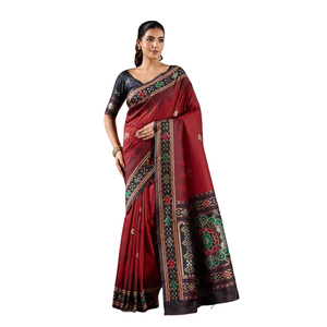 ผ้าไหมพัตตาลาสีแดงคุณภาพเยี่ยม งานทอมือ สำหรับผู้หญิง |   ชุดเดรสแบบดั้งเดิม DC Element รุ่น 0037 คอลเลคชั่นขายส่ง - Product Image 3