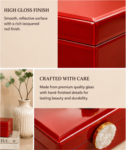 Coffret de rangement pour bijoux en verre rouge rubis avec bouton en pierre naturelle, finition brillante, pour souvenirs décoratifs et organisation de la vanité - Product Image 6