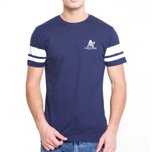 T-shirt à manches courtes bleu marine pour homme, coupe classique, col rond, jersey décontracté, 100% coton, bordure contrastée, logo imprimé - Product Image 1