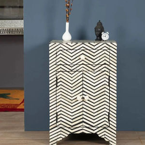 Table à tiroirs en os incrusté de la marque ILAHI, design moderne, détails en agate, rangement à trois niveaux, meuble portable pour la maison - Product Image 1