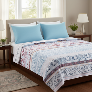 Rangoli 120TC American Style <b>Bed</b> <b>Sheet</b> <b>Queen</b> 93x108 Inch with 2 Pillow Covers Solid Pattern 200TC Flat Bedding for Home Hotel - Product Image 3