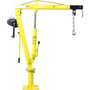 2000 lb. Grúa hidráulica amarilla para camioneta con cabrestante manual y pluma elevadora para plataforma de camión - Product Image 1
