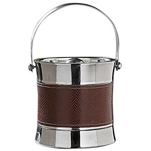Cubo de Hielo de Acero Inoxidable de Lujo con Envoltura de Cuero Sintético Marrón y Tapa |   Enfriador de Vino y Champán Aislado para Bares y Fiestas - Product Image 3