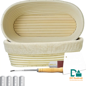 Ensemble de paniers en rotin écologique avec doublure, moule complet pour la fermentation de la pâte à pain au levain (Naturel/Blanc) - Product Image 1