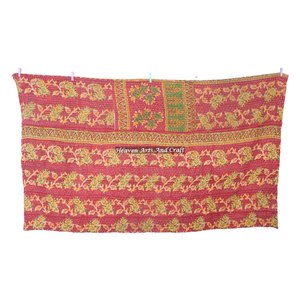 Indian Vintage Kantha <b>Quilt</b> Handmade Cotton Gudri Reversible Indian Reversible Hand Stitched Heavy Throw Old Sari Blanket Patch - Product Image 1