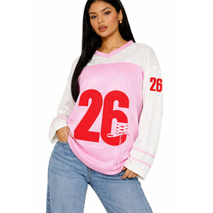Camiseta de Fútbol Americano Blanca y Rosa al por Mayor, Estilo Deportivo, Manga Larga, Camiseta de Fútbol, OEM, Marca Privada, Proveedor para Mujeres - Product Image 1