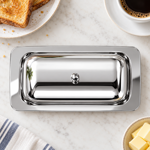 Stainless Steel <b>Butter</b> Dish with Lid and Tray Polished Silver Serving Container - Product Image 5