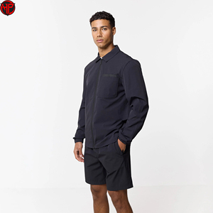 Mens Nylon <b>Jacket</b> Set Long Sleeve <b>Zip</b> <b>Up</b> Turn-Down Collar Double Pocket Casual Workwear Outerwear Shorts Set - Product Image 2