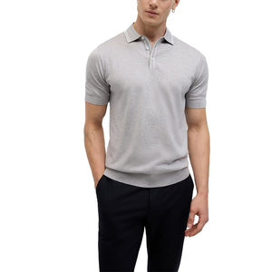 Polo en coton gris pour homme, tricoté, manches courtes, couleur unie, coupe classique, respirant, col classique - Product Image 1