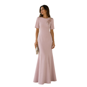 Robe longue élégante pour femme avec broderie personnalisée, manches courtes, col rond, respirante, pour le printemps/été, idéale pour les soirées et les vacances. - Product Image 1